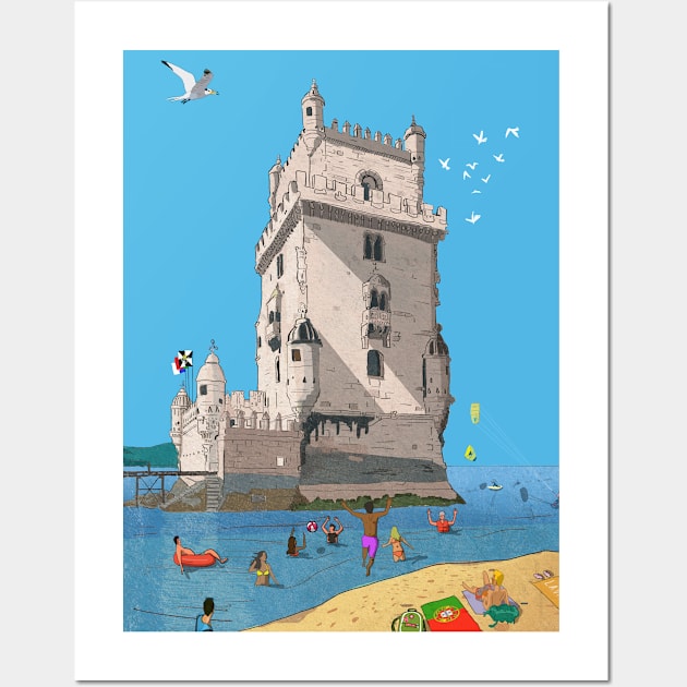 Belém Tower, Tower of Saint Vincent Lisbon Whimsical Illustration Wall Art by Wall-Art-Sketch